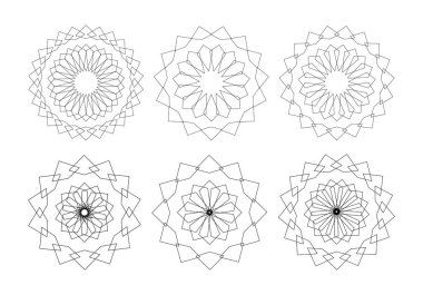 Geometrik Çiçek Mandala 'yı Arapça olarak ayarla. Kutsal Geometri. Lüks ürünler, oteller, butikler, mücevherler, doğu kozmetik ürünleri, restoranlar, dükkanlar, mağazalar için logo işi kavramı. Vektör izole edildi