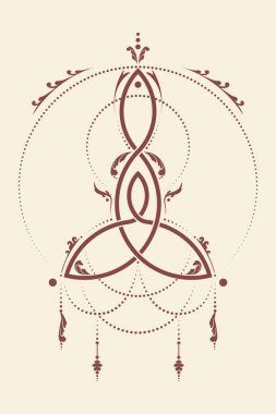 Kelt Annelik Düğümü simge oluşturdu. Kutsal Mistik Anne sembolü, Trinity Boho Stili Karışık İşaret. Henna Dövme, vektör illüstrasyon Çizgisi Sanat klasik arka planda izole.