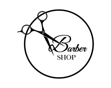 Berber Dükkanı logo simgesi, makas siluet sembol salon araçları, beyaz arkaplanda izole vektör illüstrasyon