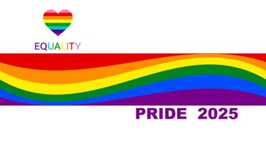 Gay Gururu 2025 Dalga Gökkuşağı Bayrağı LGBTQIA şablonu. Eşitlik, Kapitalite. LGBT bayrak işaretli Gurur Bayrağı. Gurur Ayı. Renkli tasarım elemanı çerçeve çerçeve vektörü beyaz arka grubunda izole