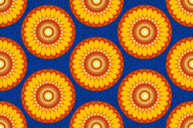 Kusursuz Afrika Balmumu baskı kumaşı, tasarımın için el yapımı tekstil Afro Etnik çiçekler ve kabile motifleri geometrik elementler. Vektör dokusu, Afrika süs deseni Ankara moda tarzı