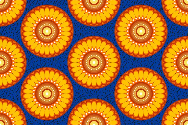 Kusursuz Afrika Balmumu baskı kumaşı, tasarımın için el yapımı tekstil Afro Etnik çiçekler ve kabile motifleri geometrik elementler. Vektör dokusu, Afrika süs deseni Ankara moda tarzı