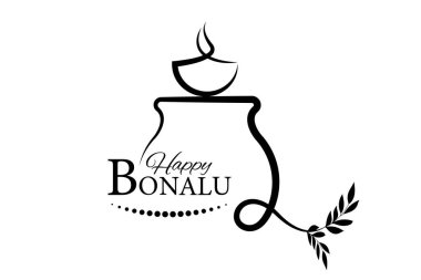 Mutlu Bonalu logo tasarımı, Telangana Eyaleti, Hyderabad, Secunderabad 'da geleneksel Telugu Festivali. Bonalu Panduga Subakshalu. Beyaz arkaplanda izole edilmiş vektör siluet simgesi