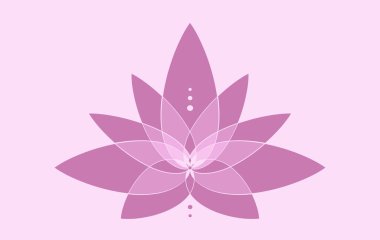 Kutsal Lotus çiçeği, çizgili sanat çiçeği süsü, mor logo tasarımı. Çiçek açan yoga, spa, güzellik salonu, kozmetik, rahatlama, marka tarzı. Açık pembe arkaplanda izole edilmiş vektör