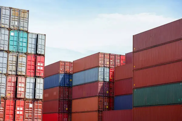 stock image Containers piled up at the port