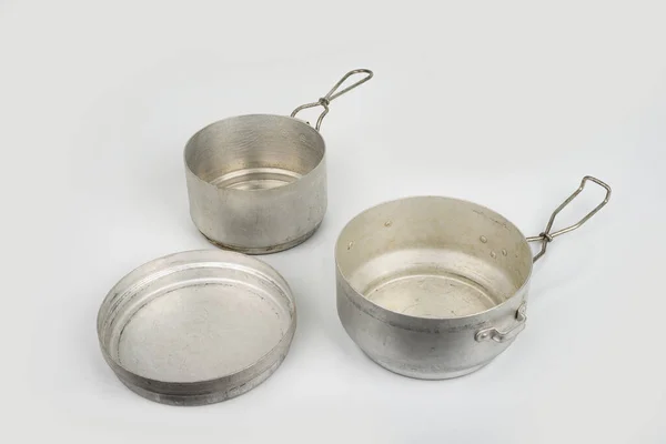 Aluminium Set Potten Voor Het Leger Kamp Kookgerei Ceskoslovensky Esus — Stockfoto
