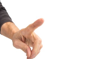 Pointing male finger on a white background