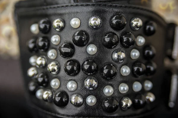 Pärlor Läder Del Kvinna Sko Eller Bälte — Stockfoto