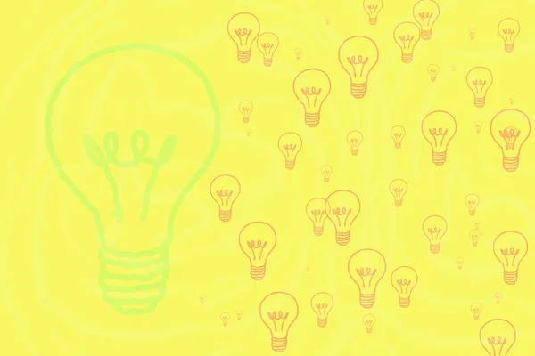 Žlutá Ekologická Žárovka Ručně Kreslené Pozadí — Stock fotografie