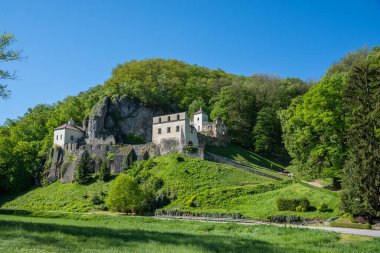 Skalka Slovakya 'daki Benedict manastırı. Ormandaki harabeler