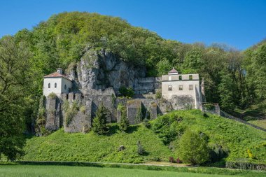 Skalka Slovakya 'daki Benedict manastırı. Ormandaki harabeler