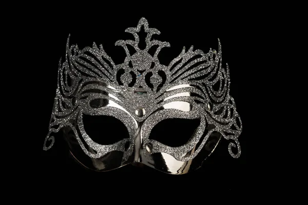 Ασημένια Αποκριάτικη Μάσκα Πάνω Μαύρο Φόντο Royalty Free Φωτογραφίες Αρχείου