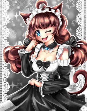 Kawaii neko kız karakter tasarımı kız elbisesi giyiyor