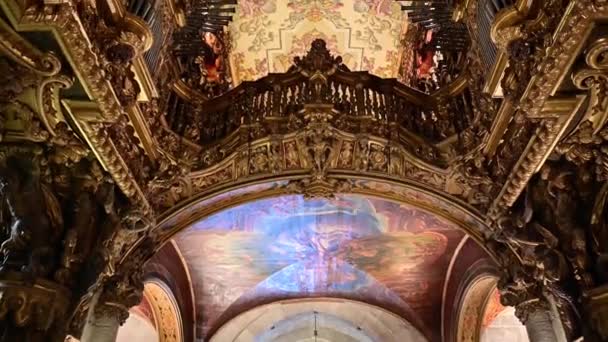 Vista Del Órgano Ornamentado Catedral Braga Portugal — Vídeos de Stock