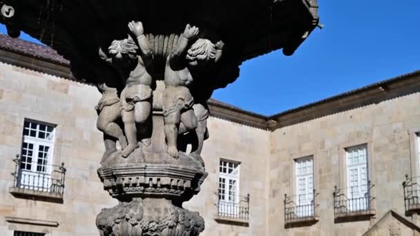 Fontana Ornata Chafariz Dos Castelo Nel Centro Storico Braga Portogallo — Video Stock