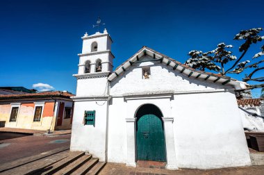 Small white church at Chorro de Quevedo in Bogota, Colombia