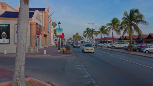 Beautiful View Main Street City Oranjestad Passing Cars Aruba Oranjestad — Stock Video