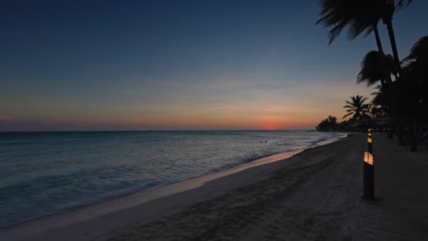 Magnifik Utsikt Över Solnedgången Atlanten Från Eagle Beach Aruba — Stockvideo