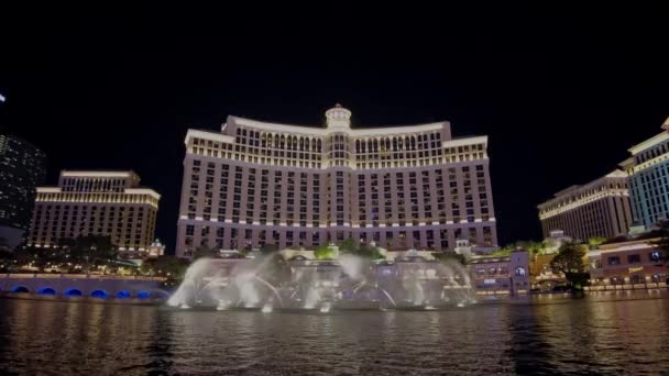 Вночі Готелі Bellagio Показують Фонтани Водопостачання Лас Вегас Невада Сша — стокове відео