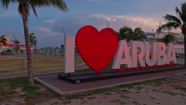 Aruba Nın Başkenti Oranjestad Merkezindeki Aruba Çok Seviyorum Aruba Oranjestad — Stok video