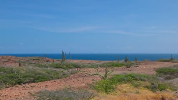 Bela Vista Estrada Deserto Pedra Parque Natural Ilha Aruba Contra — Vídeo de Stock