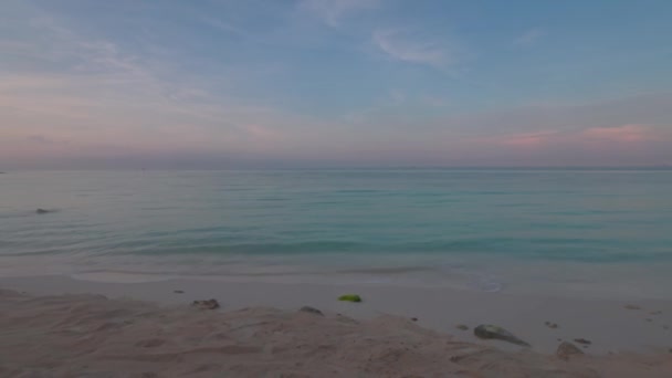 Piękny Widok Wybrzeże Karaibów Spokojnymi Falami Toczącymi Się Piaszczystym Wybrzeżu — Wideo stockowe