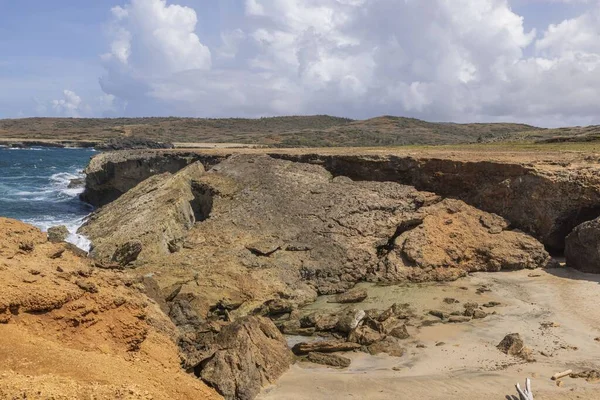 stock image Beautiful rocky coastline natural landscape view. Atlantic Ocean,  Aruba. 