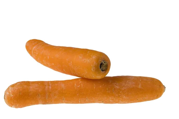Vista Cerca Dos Zanahorias Aisladas Sobre Fondo Blanco — Foto de Stock
