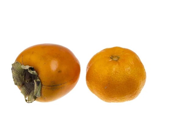 Vista Ravvicinata Cachi Mandarini Isolati Sfondo Bianco — Foto Stock
