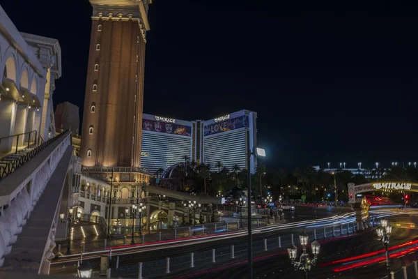 Prachtig Uitzicht Mirage Hotel Nachtelijke Hemel Achtergrond Las Vegas Nevada — Stockfoto