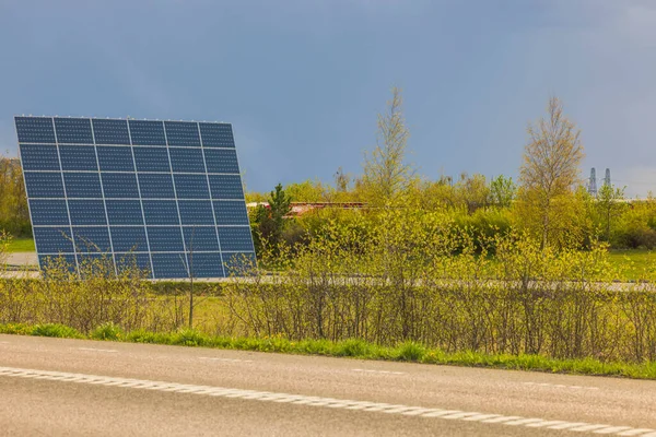 Campione Espositivo Produzione Pannelli Solari Lungo Autostrada Svezia — Foto Stock