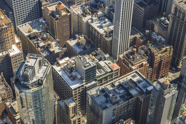 Prachtig Top Uitzicht Daken Van Wolkenkrabbers Dicht Bebouwd Manhattan New — Stockfoto