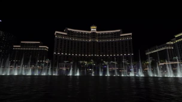 Чудовий Вид Фонтани Готелю Bellagio Вночі Лас Вегас Невада Сша — стокове відео