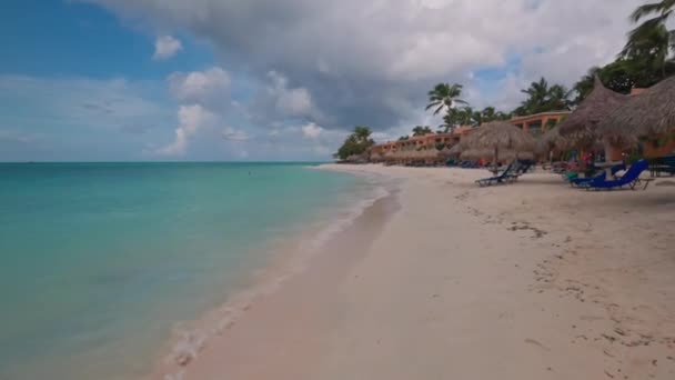 砂浜にホテルがある大西洋の美しい景色 アルバ — ストック動画
