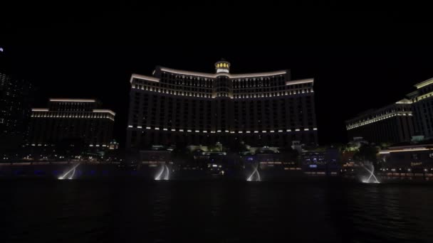 Fantastic Beautiful View Water Show Fountains Bellagio Hotel Night Las — Stockvideo