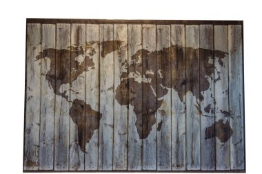 Close up view of world map isolated on white background. Geography concept.