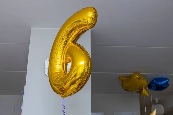 Close up view of balloon in form of number six, for celebration of birthday of child. Sweden.