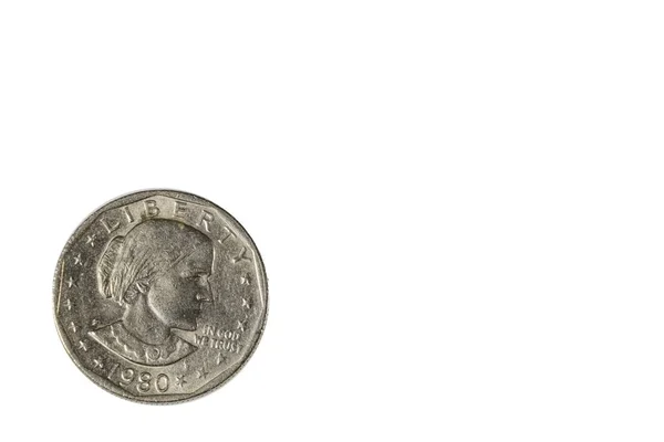 Närbild Bild Framsidan Dollar Mynt 1980 Års Utgivning Isolerad Vit — Stockfoto
