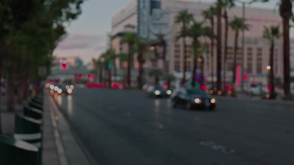 Krásný Rozostřený Pohled Večerní Městskou Krajinu Las Vegas Stripu Světly — Stock video