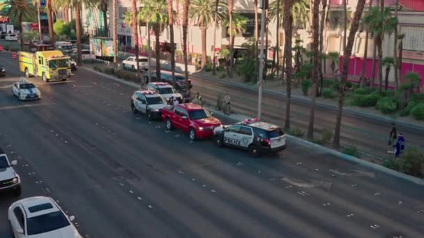 Las Vegas Gün Batımının Güzel Manzarası Las Vegas Polisi Kontrol — Stok video