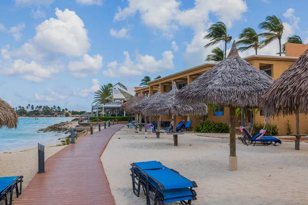 Hermosa Vista Zona Costera Del Hotel Mañana Temprano Isla Aruba — Foto de Stock