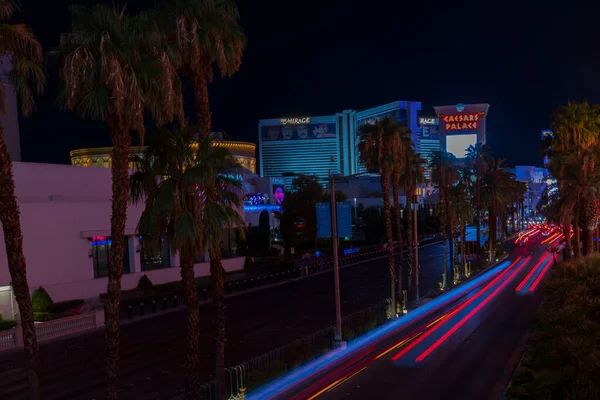 Hermosa Vista Luces Borrosas Colores Camino Nocturno Strip Las Vegas —  Fotos de Stock