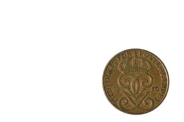 Detailní Pohled Starou Reverzní Stranu Švédské Mince Roku1950 Numismatický Koncept — Stock fotografie