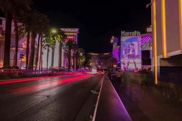 Prachtig Uitzicht Out Focus Strip Road Tracers Nachtzicht Las Vegas — Stockfoto