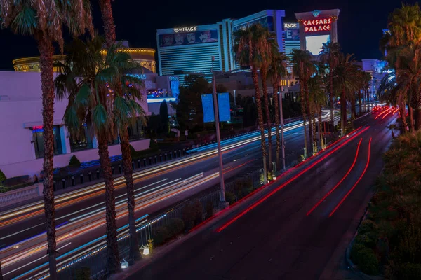 Prachtig Nachtzicht Las Vegas Stadsgezicht Met Gedeconcentreerde Licht Tracers Van — Stockfoto