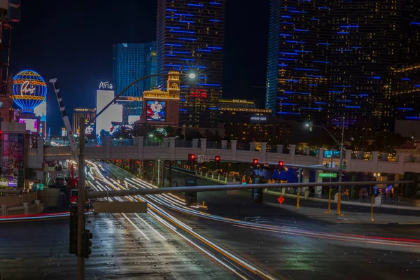 Wspaniałe Nieostre Kolorowe Znaczniki Strip Road Nocny Widok Las Vegas — Zdjęcie stockowe