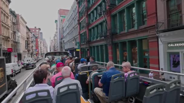 Kilátás Turisták Tetején Városnéző Busz Vezetés Belvárosában Manhattan New York — Stock videók