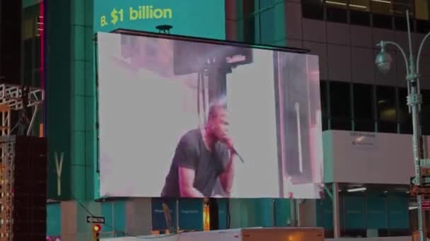 Close View Led Screen Showing Rock Band Performing Stage Front — Stock Video