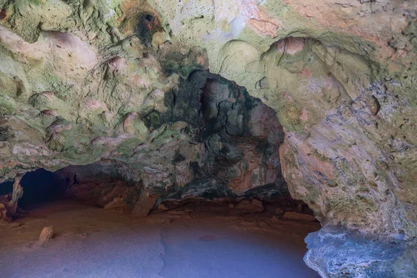 Vista Cerca Textura Rocosa Dentro Las Cuevas Quadirikiri Aruba — Foto de Stock
