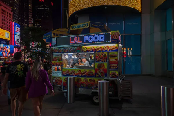 stock image Close up view of food truck on night Broadway,  New York, USA. 